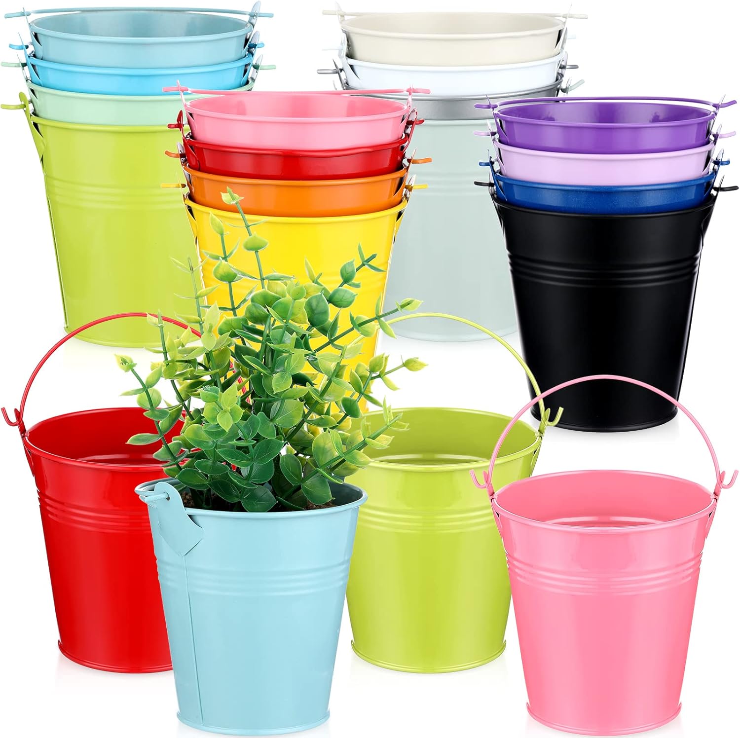16 Pack Small Metal Buckets with Handle Colored Galvanized Decorative Mini Sand Buckets Craft Galvanized Party Decorations for Kids Crafts Table Centerpieces Party Ornaments(16 Colors)