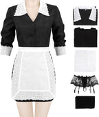 FURPHI US Size French Maid Cosplay Costume Women's Apron Dress Outfits for Christmas Halloween