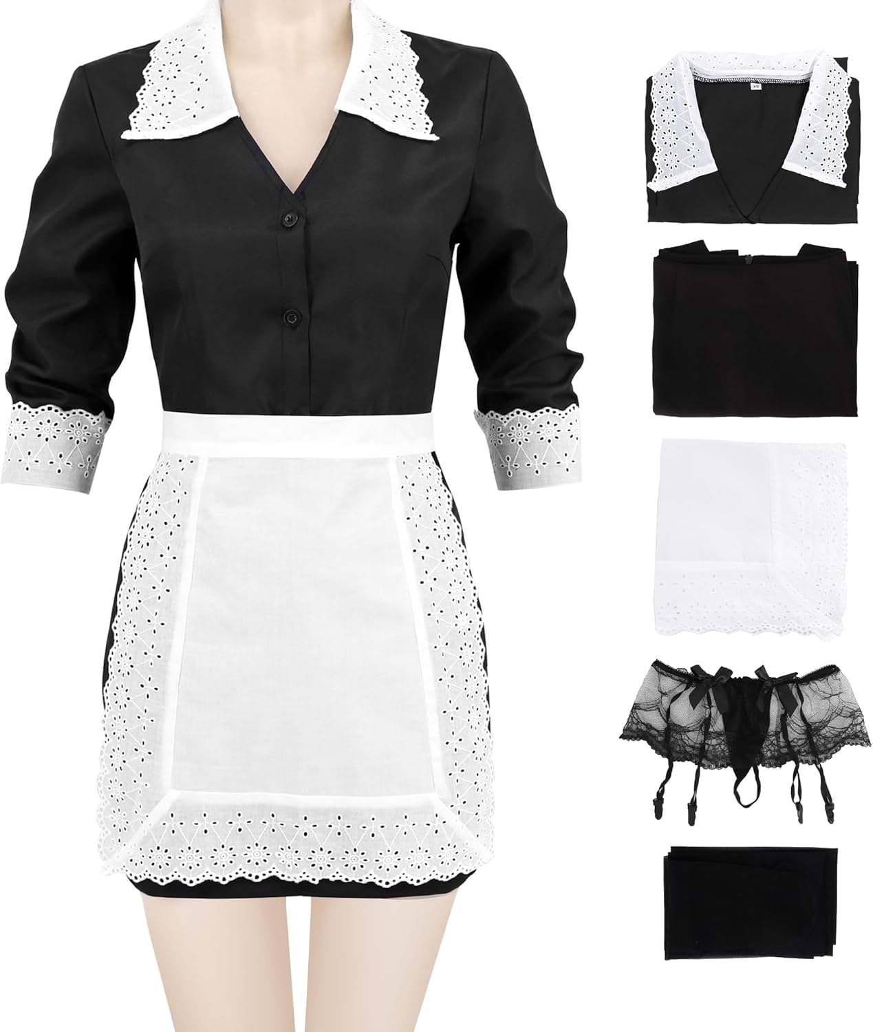 FURPHI US Size French Maid Cosplay Costume Women's Apron Dress Outfits for Christmas Halloween