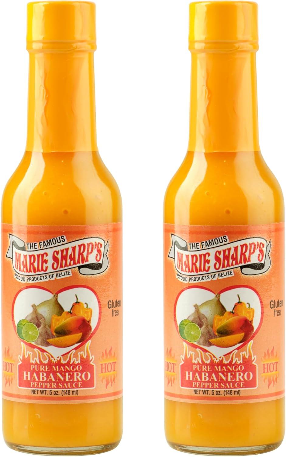 Marie Sharp’s Mango Habanero Pepper Sauce, 5 oz – Sweet & Spicy Belizean Hot Sauce with Real Mango – All-Natural, Gluten-Free (Pack of 2)