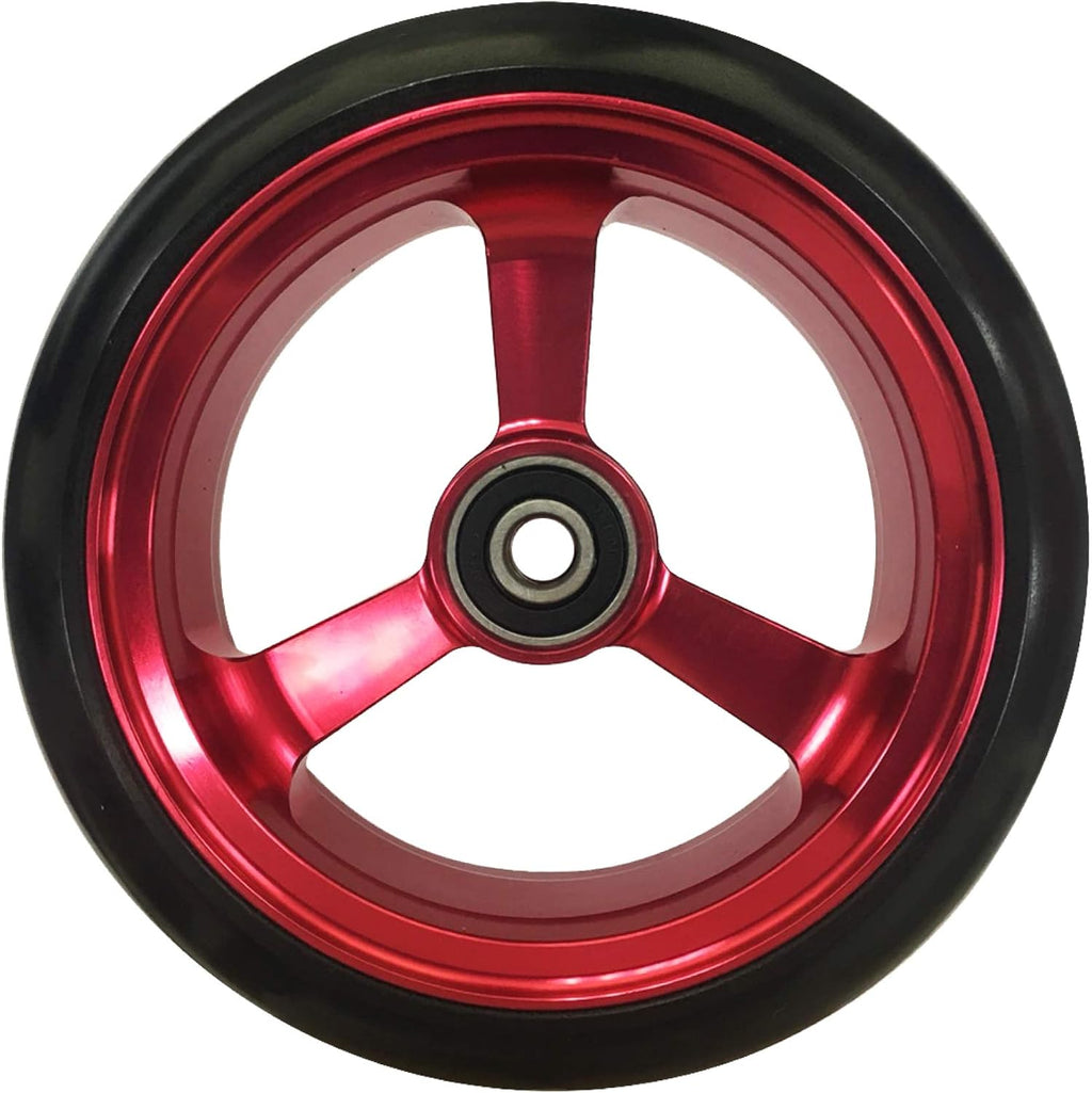 RIANTWHEEL, 5 X 1.4 inch, Solid, PU Wheels, Wheelchair Casters, Aluminum Rim, one Pair (Red)