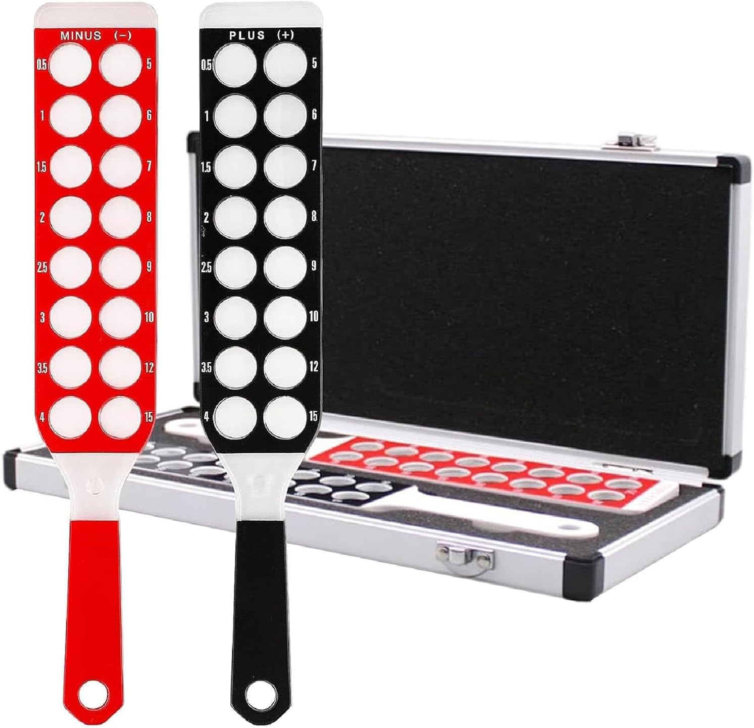TAYRAN Optical Retinoscopy Rack Lens, 2 Bars 32 Lenses Retinoscopy Bars, Red for Myopia Black for Hyperopia, for The Quick Examination of Diopter of Spectacles