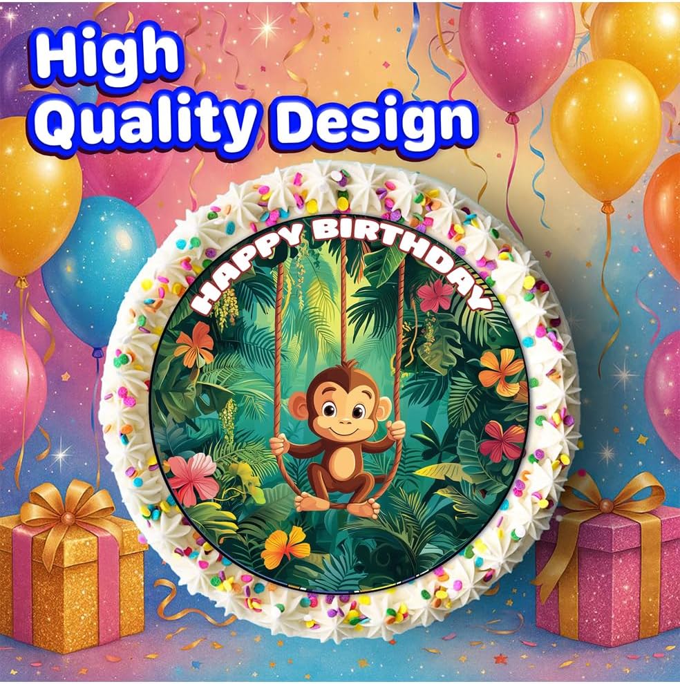 7.5x Inch Edible Cake Toppers – Monkey Themed Birthday Party Collection of Edible Cake Decorations