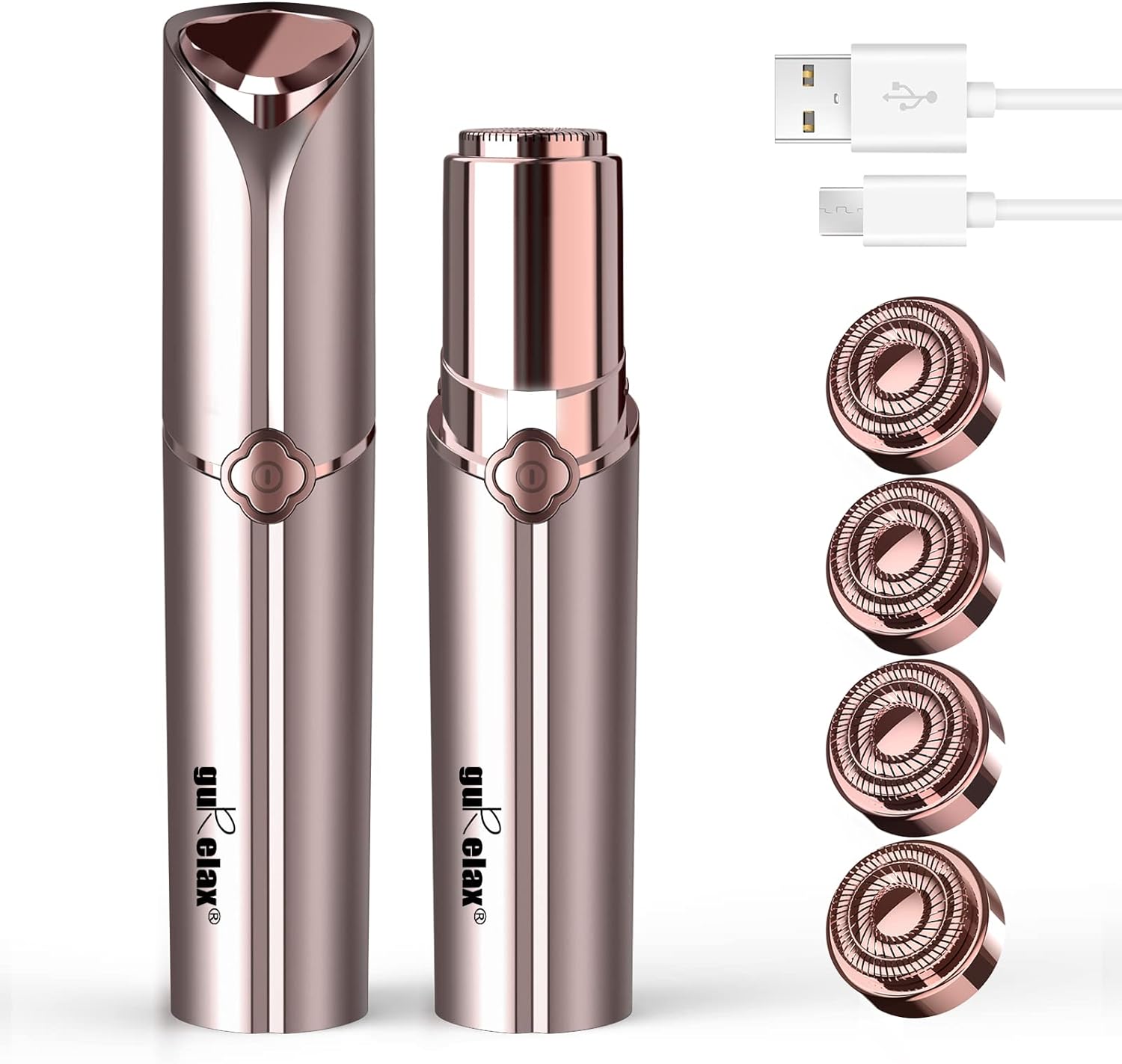 Hair Removal Device, Facial Hair Removal for Women- Gurelax Womens Hair Remover Painless Face Hair Removal/Shavers for Chin Upper Lip Peach Fuzz-Included 4 x Replacement Heads