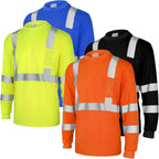 Amylove 4 Pcs Long Sleeve Safety Shirt High Visibility Reflective Construction Work Shirts for Men Women(XXXL,Yellow, Orange, Black, Blue)