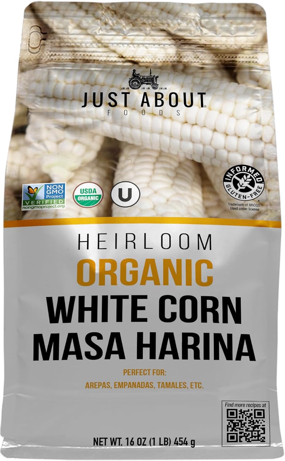 Just About Foods Organic Heirloom White Corn Masa Harina 1lb