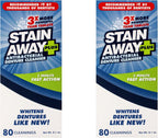 Stain Away Plus Antibacterial Denture Cleanser, 3X More Powerful Than Tablets, Whitens Dentures Like New, 5 Minute Fast Action, Clean Mint Taste, 80 Cleanings, 8.1 oz (Pack of 2)
