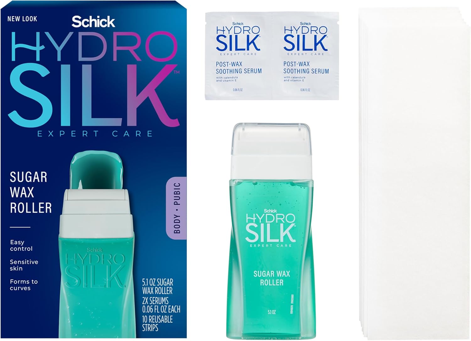 Schick Hydro Silk Sugar Wax Roller for Body + Pubic Hair Removal | Roll On Wax Kit for Body and Bikini Line Hair Removal
