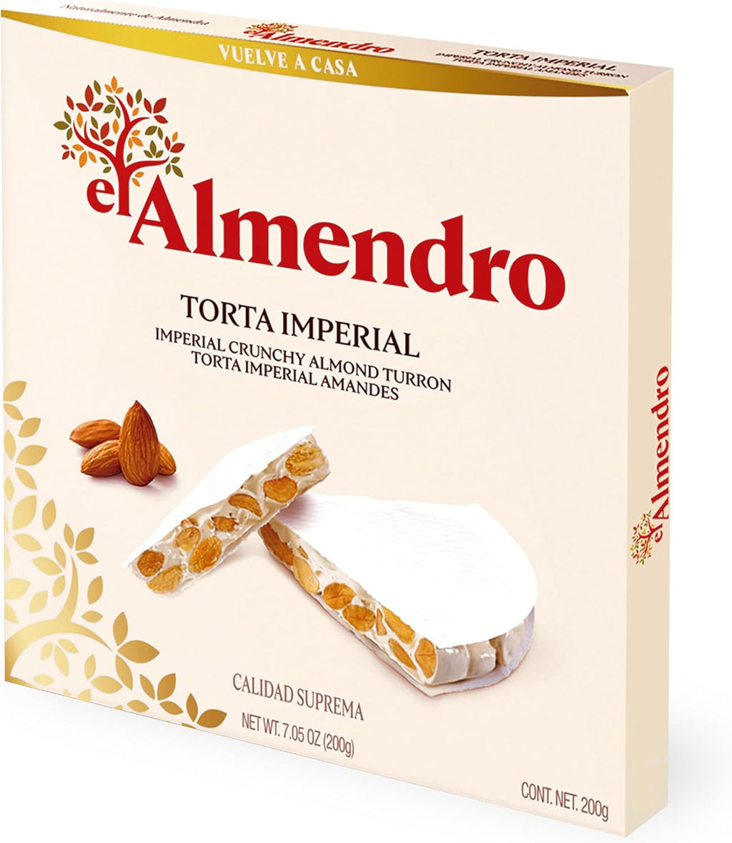 El Almendro Turrones, Turron Nougat, Torta Imperial with Almonds & Honey Christmas Candy, Crunchy Torrone From Spain, Traditional & Authentic Spanish Brittle, Holiday Dessert, Gluten Free, Great Snack with Coffee or Tea 1 Box, 7.05 oz.