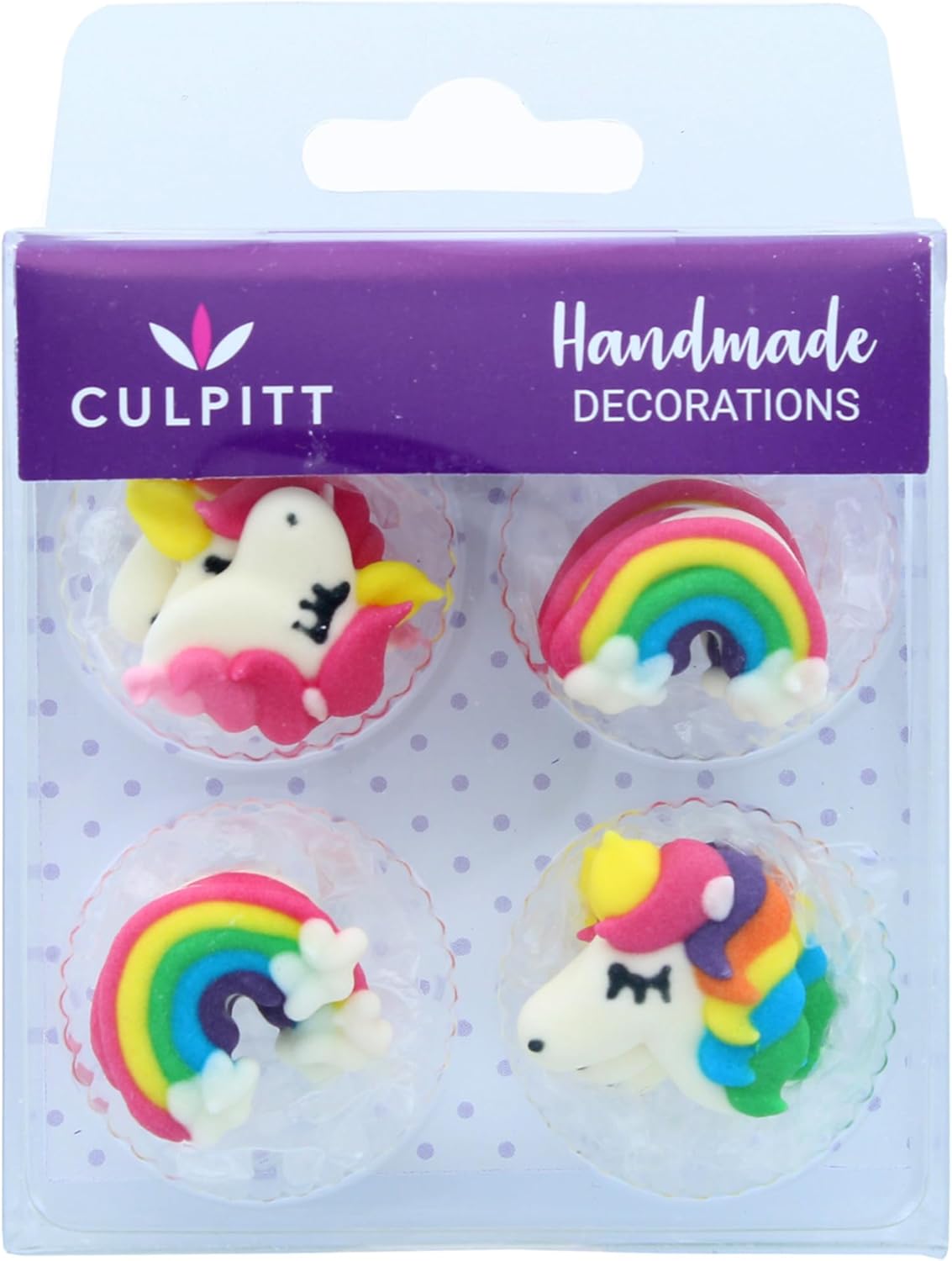 Culpitt Rainbows & Unicorns Sugar Piping's, Edible Cake Decorations, Unicorn Cupcake Decorations - Pack of 12