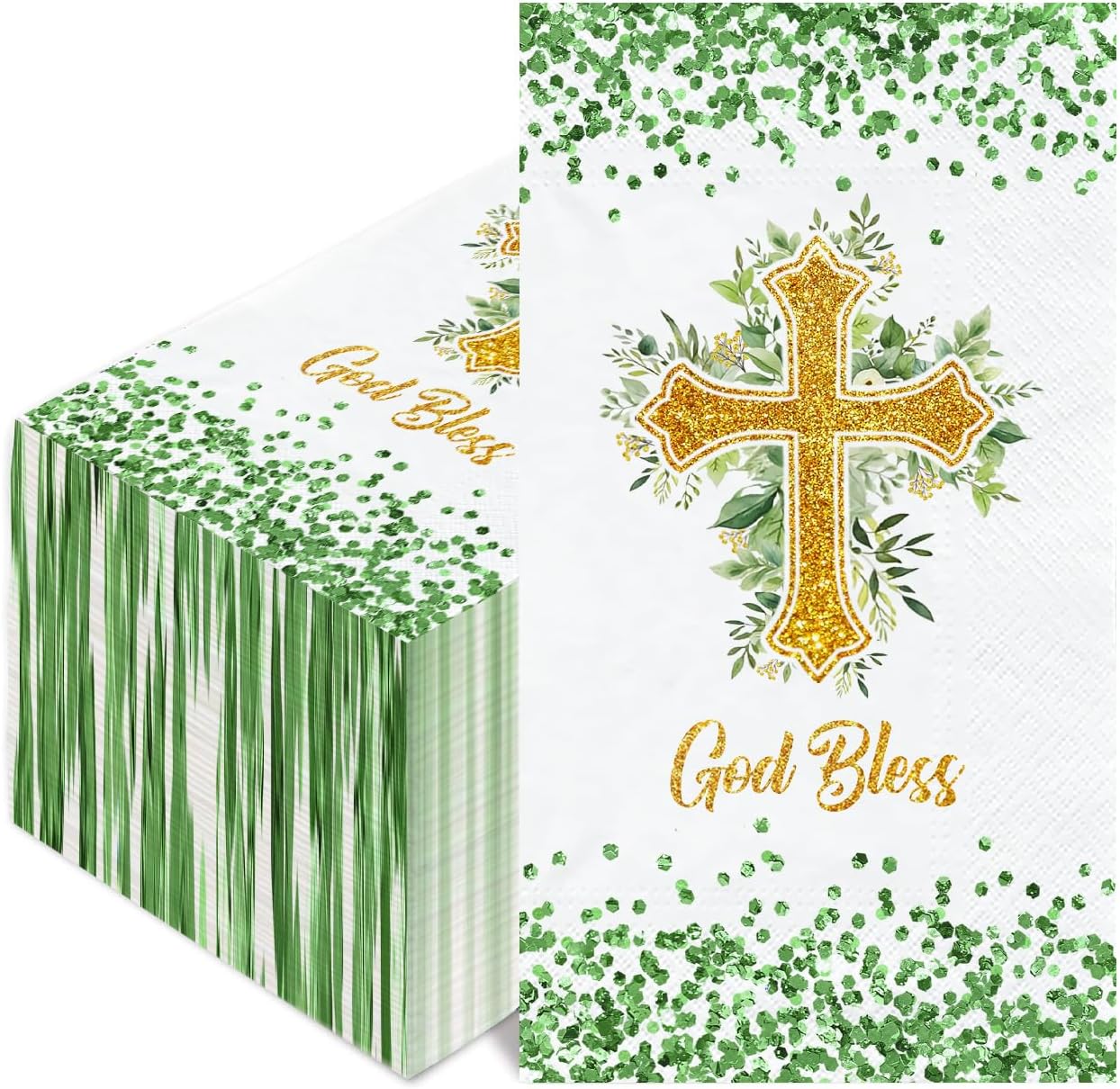 50 PCS God Bless Napkins Baptism Napkins 2 Ply Disposable Paper Hand Towels for Bathroom Religious Decorative Dinner Napkin for First Communion, Christening, Religious Party Decorations