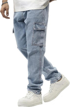 JMIERR Men's Elastic Waist Cargo Jeans Stretch Denim Pants with Drawstring Relaxed Fit for Casual Daily Wear