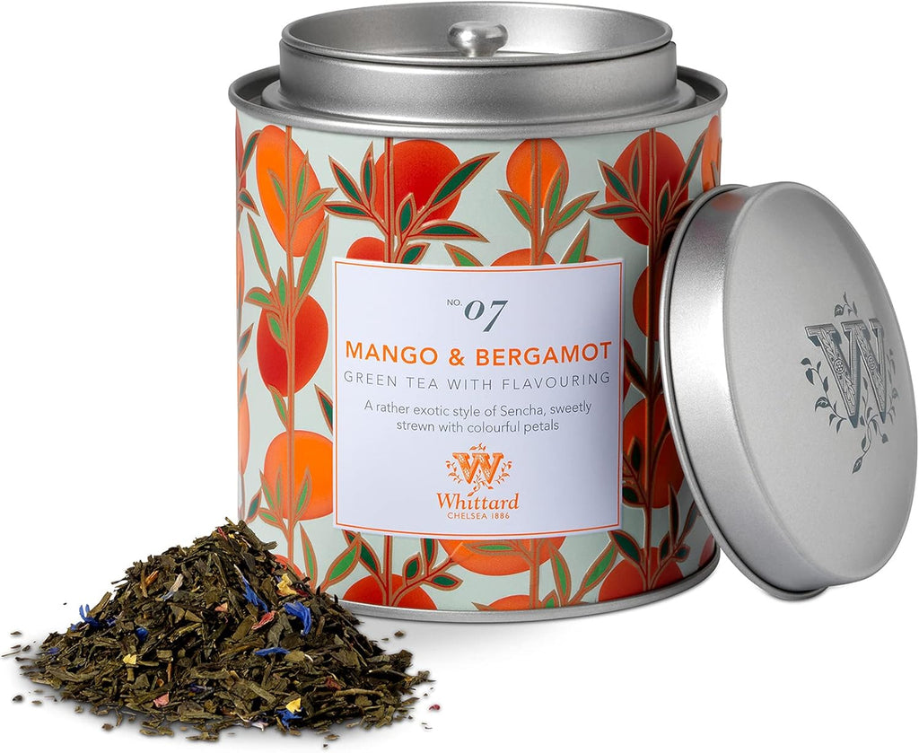 Whittard of Chelsea - Tea Discoveries Mango & Bergamot Caddy - Black Loose Leaf, Vegetarian, Vegan Friendly, Resealable Tin (100g, 1ct)