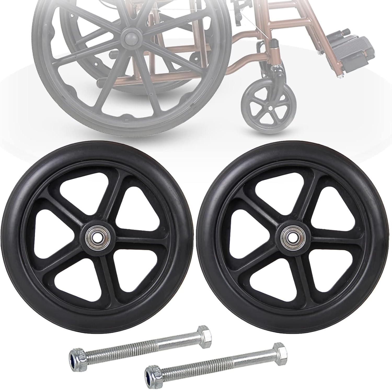 LIGUOYI 2 Pcs Wheelchair Front Caster, 6" 7" 8" Front Wheel & Solid Tyre, 2" (50 Mm) Hub Width, Wheel Replacement for Wheelchair, Replacement Rollator Accessories, Anti-Slip Rubber Wheel