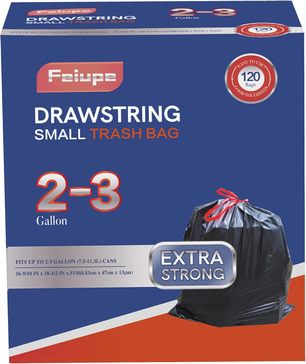 2-3 Gallon Drawstring Trash Bag,Small Garbage Bag Trash Can Liner Suitable for 2 Gallon,2.3 Gallon,2.4 Gallon,2.5 Gallon,2.6 Gallon and 3 Gallon Trash Bin (Black)