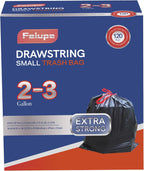 2-3 Gallon Drawstring Trash Bag,Small Garbage Bag Trash Can Liner Suitable for 2 Gallon,2.3 Gallon,2.4 Gallon,2.5 Gallon,2.6 Gallon and 3 Gallon Trash Bin (Black)