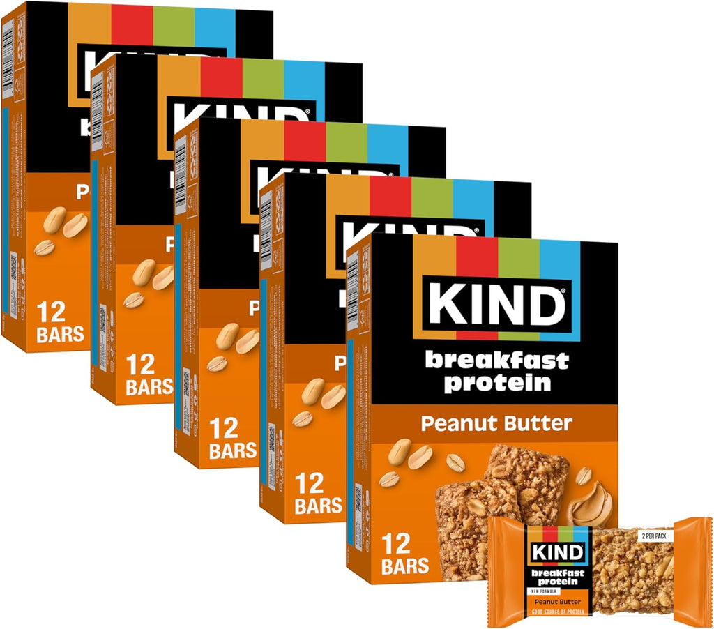 KIND Breakfast Protein Bars, Peanut Butter, Gluten Free, Low Sodium, Healthy Snacks, 8g Protein, 30 Count (30 Packs of 2 Bars)