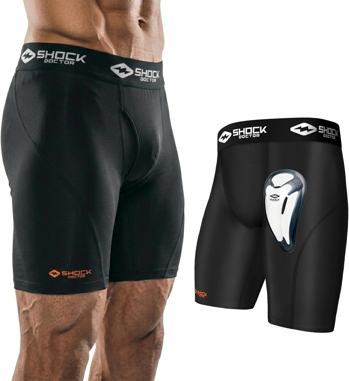 Shock Doctor Compression Shorts with Protective Bio-Flex Cup, Moisture Wicking Vented Protection - Adult