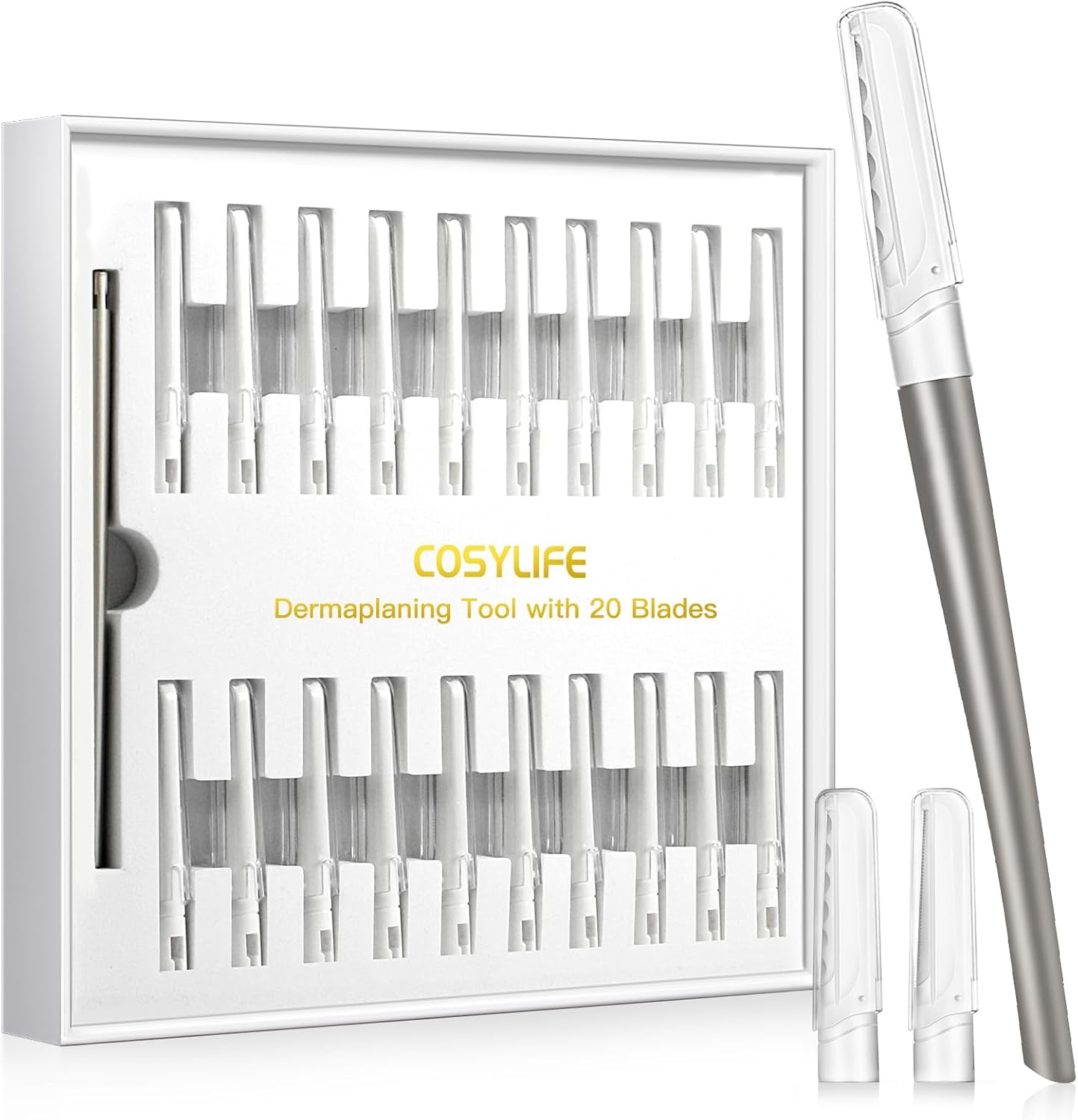 Dermaplaning Tool for Face Exfoliation, with 20 Replaceable Blades, Facial Shaver/Eyebrow Razor, Peach Fuzz Removal Eyebrow Shaper for Women, Easy to Use Dermaplaner Help Exfoliate and Smooth Skin