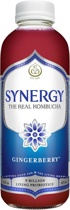 SYNERGY The Real Kombucha - Gingerberry - 16 fl oz Bottle - Raw Probiotic Drink for Gut Health and Immune Support