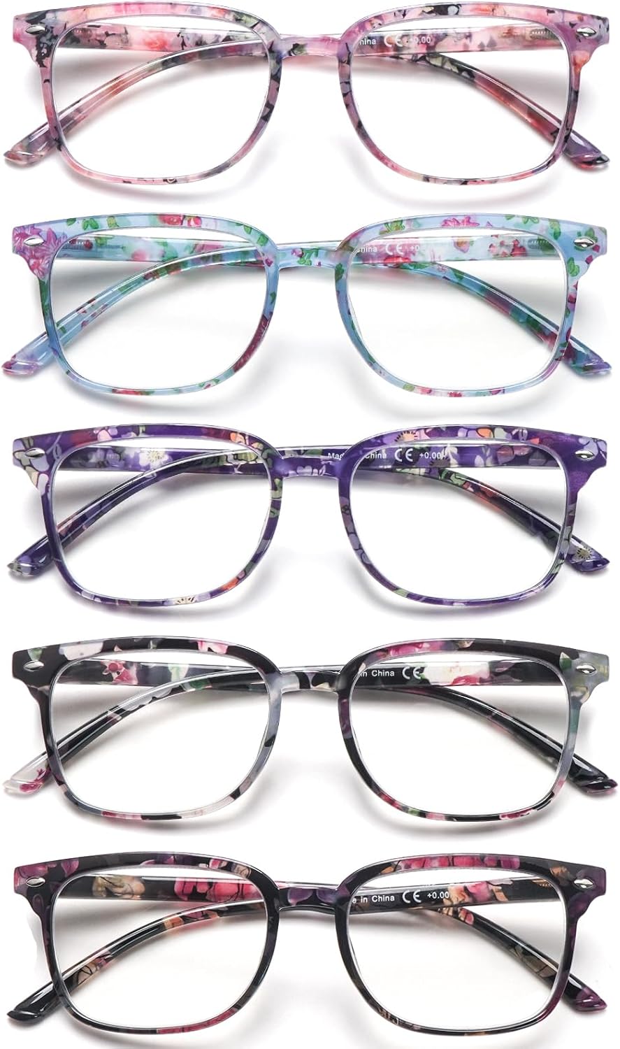 5 Pack Reading Glasses Blue Light Blocking for Women,Computer Readers with Spring Hinge