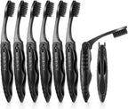 Boao 8 Packs Travel Toothbrushes Individually Wrapped Black Folding Toothbrush for Travel Camping Portable Charcoal Toothbrush with Soft Medium Bristles