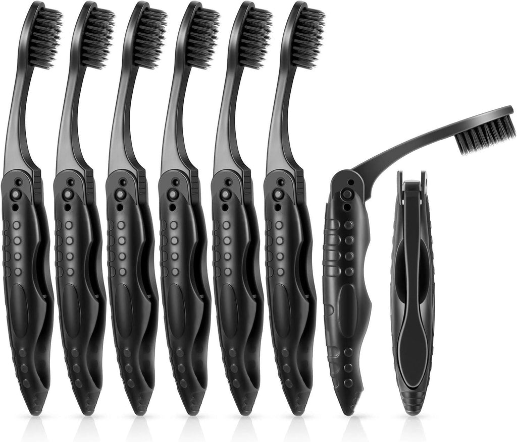 Boao 8 Pack Travel Toothbrushes, Individually Wrapped Folding Charcoal Brushes with Soft Medium Bristles, Portable Collapsible Oral Care Tools for Camping, Business Trips