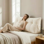 Wedge Reading Pillow Headboard Queen Size, Headboard Bolster Pillow for Bed, Triangular Backrest Cushion with Removable Corduroy Cover, White