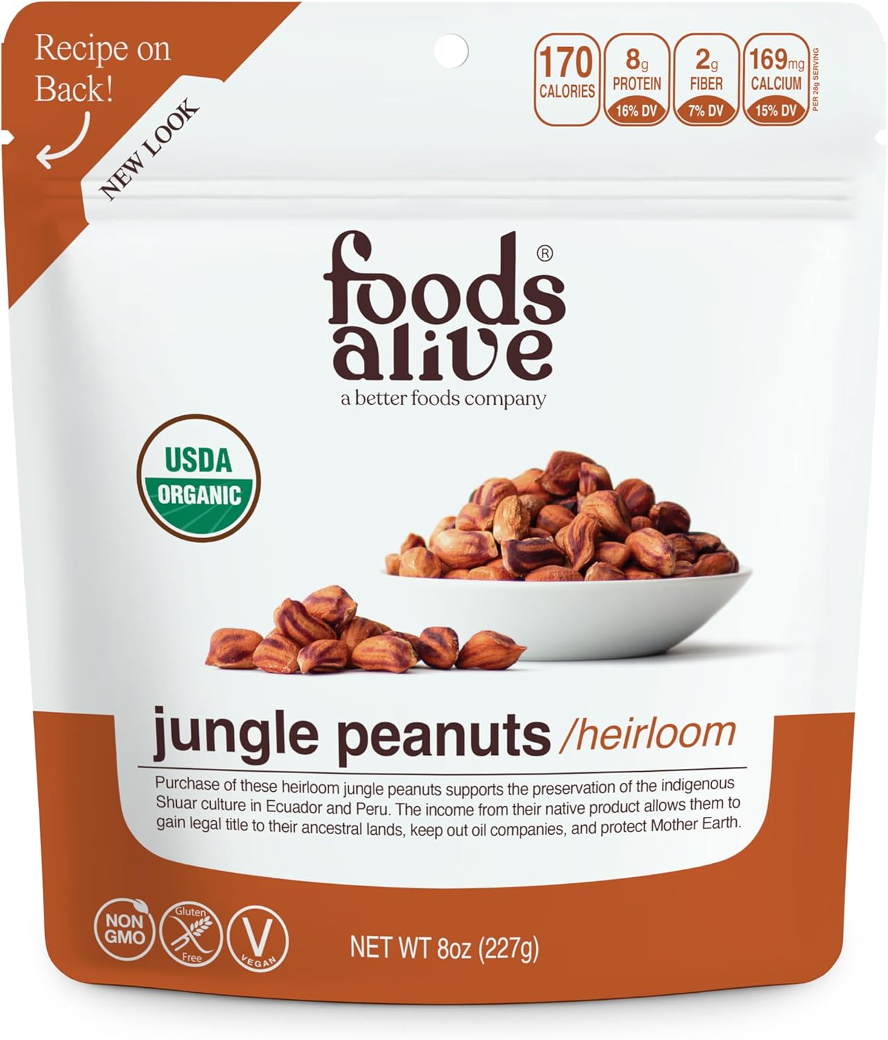 Foods Alive | Organic Jungle Peanuts | Wild Jungle Peanuts | Non-GMO, Vegan, Gluten Free, Keto, Paleo, Kosher, Raw 8 oz