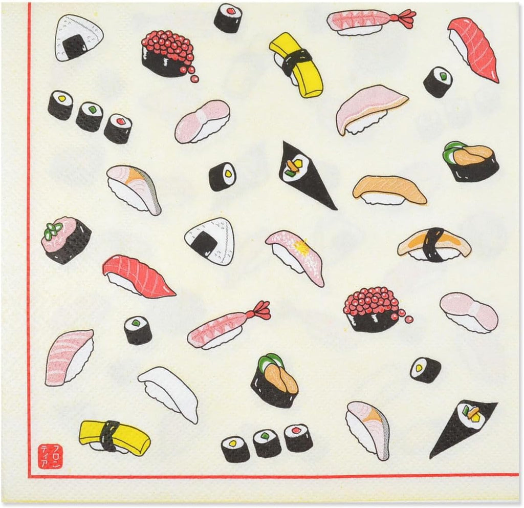 Frontia Paper Napkins Kawaii Cute 13x13" 20 Count 3-Ply Cocktail Decoupage Luncheon Disposable for Dinner Birthday Party Japan Import (Sushi)
