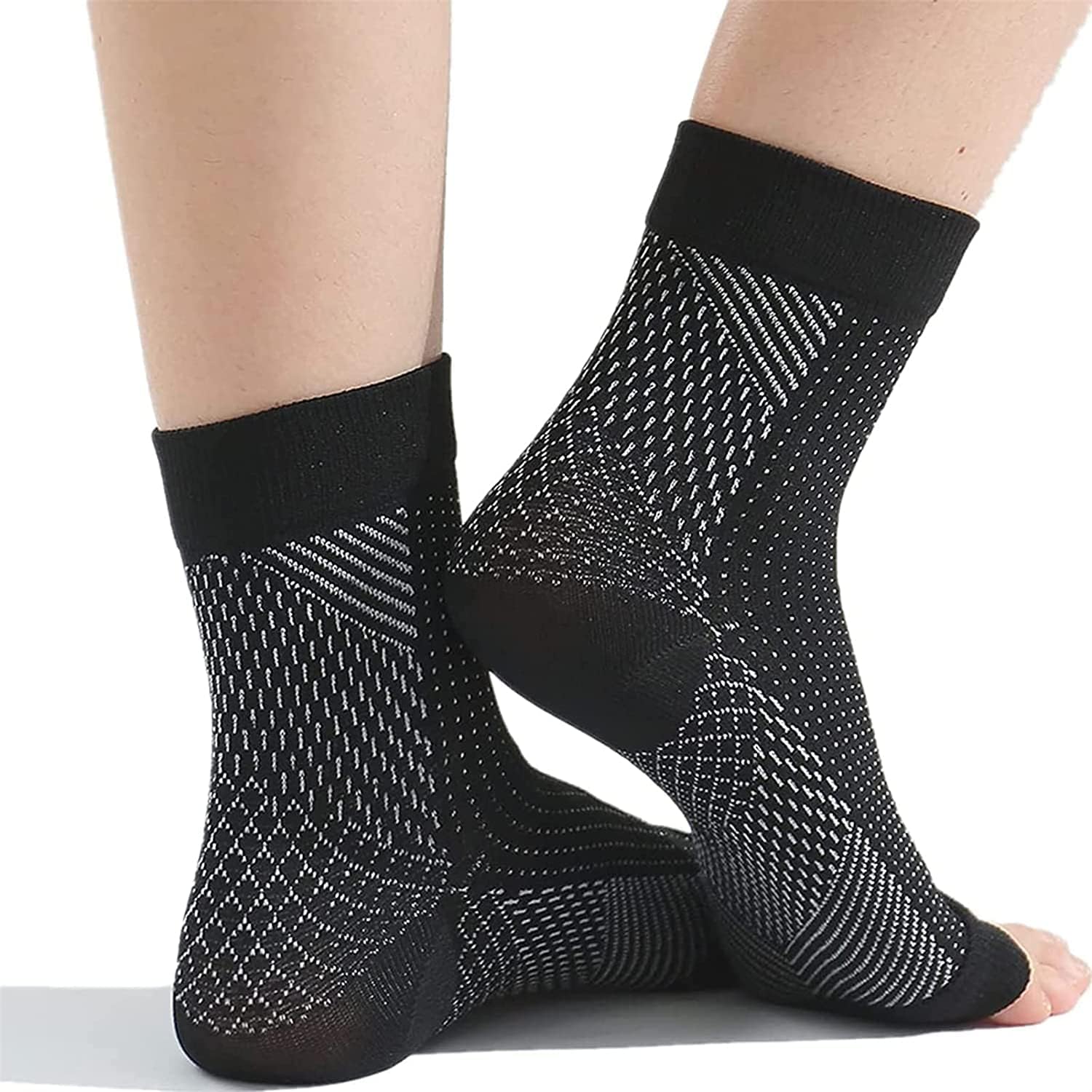 GINGER TECH 2Pairs Compression Socks, Ankle Arch Support Socks, Soothesocks for Neuropathy Pain, Compression Foot Sleeves, Suitable for Men & Women Sports (L/XL, Black)