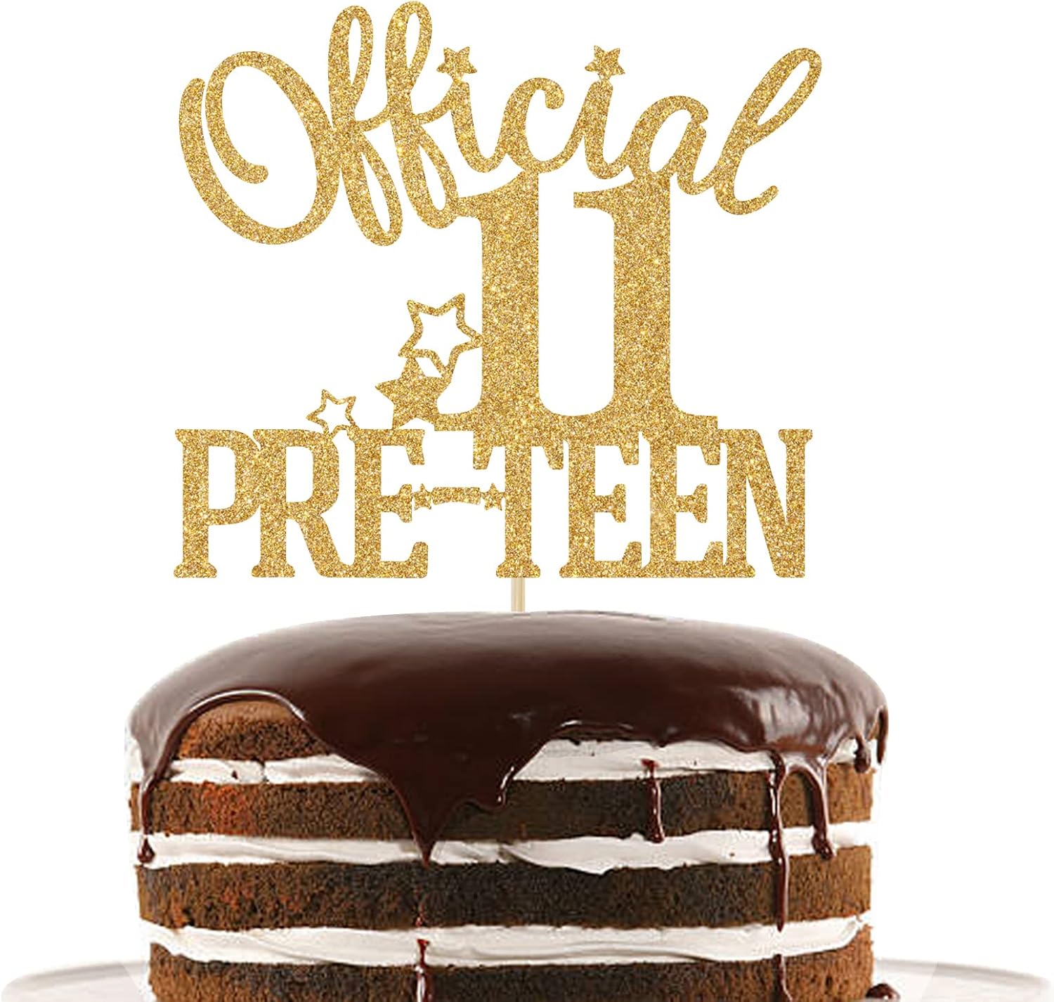 Gold Glitter Official 11 Pre-teen Cake Topper, Happy 11th Birthday/Bruh I'm11, Cheers to 11 Years 11th Birthday Party Decorations Supplies