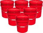 MKS Plastics 5-Gallon Bucket with Airtight Lid – Made in USA, Food Grade BPA Free Plastic, Heavy Duty Multi-Use, Metal Handle with Grip, Stackable Storage – Red, 6 Pack