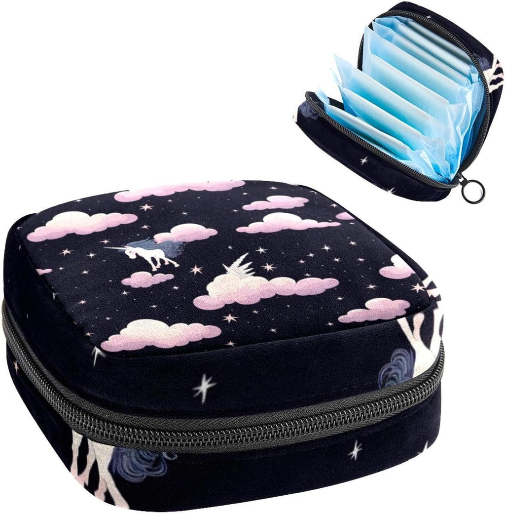 Sanitary Napkin Storage Bag,Period Bag,Unicorn Black and White Cloud,Sanitary Bags for Feminine Products
