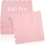 100 Pcs Cocktail Napkins, 2-Ply 5 x 5 Inches Disposable Scalloped Napkins, Thick Premium Dessert Napkins for Party, Wedding, Dinner, Birthday, Anniversary, Festival (Pink)