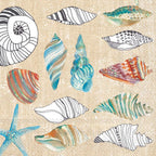 Boston International IHR 3-Ply Paper Napkins, 20-Count Cocktail Size, Clams In The Sand Cream