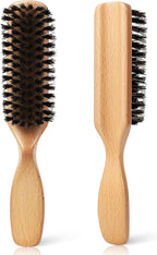 Boar Bristle Hair Brush for Men - Slick Back Hair Brush - Mens Hairbrush with Stiff Bristles & Wooden Handle, for Thick, Fine & Normal Hair Smoothing Styling Adding Shine, Beard Mustache Brush Comb