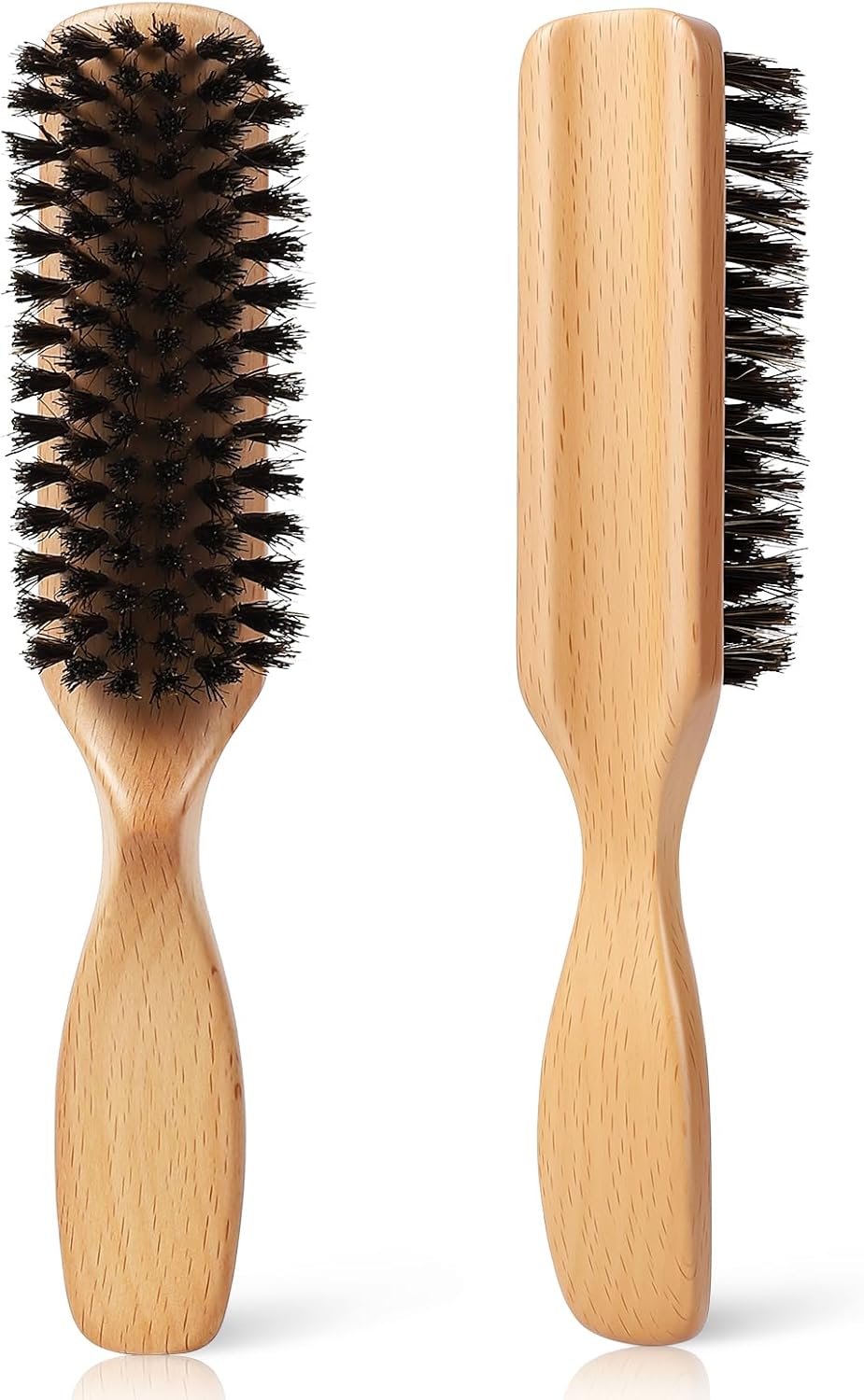 Boar Bristle Hair Brush for Men - Slick Back Hair Brush - Mens Hairbrush with Stiff Bristles & Wooden Handle, for Thick, Fine & Normal Hair Smoothing Styling Adding Shine, Beard Mustache Brush Comb