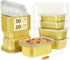 LNYZQUS Aluminum Pans with Lids 50 Pack,Heavy Duty Foil Baking Tins Leftover Containers with PP Covers (30 x 6”x4”+20 x 7”x5”),Disposable Takeout Pans Pots for Meal Prep Cooking Heating Storing