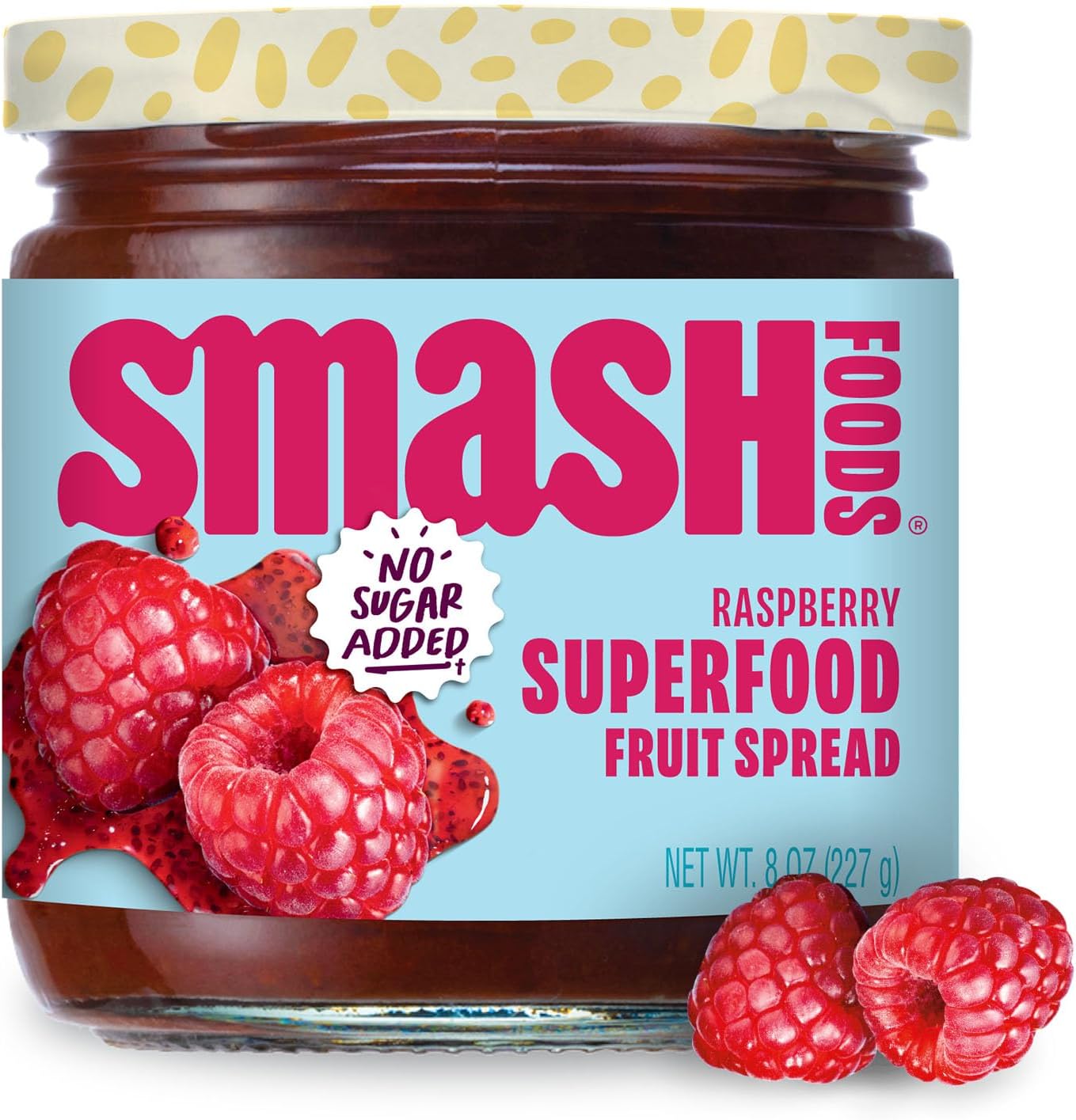 Smash Foods Raspberry Jam | Low-Calorie, No Sugar Added Keto Jam with Upcycled Fruit & Chia Seeds | Vegan, Paleo Superfood Fruit Spread (1 Jar)