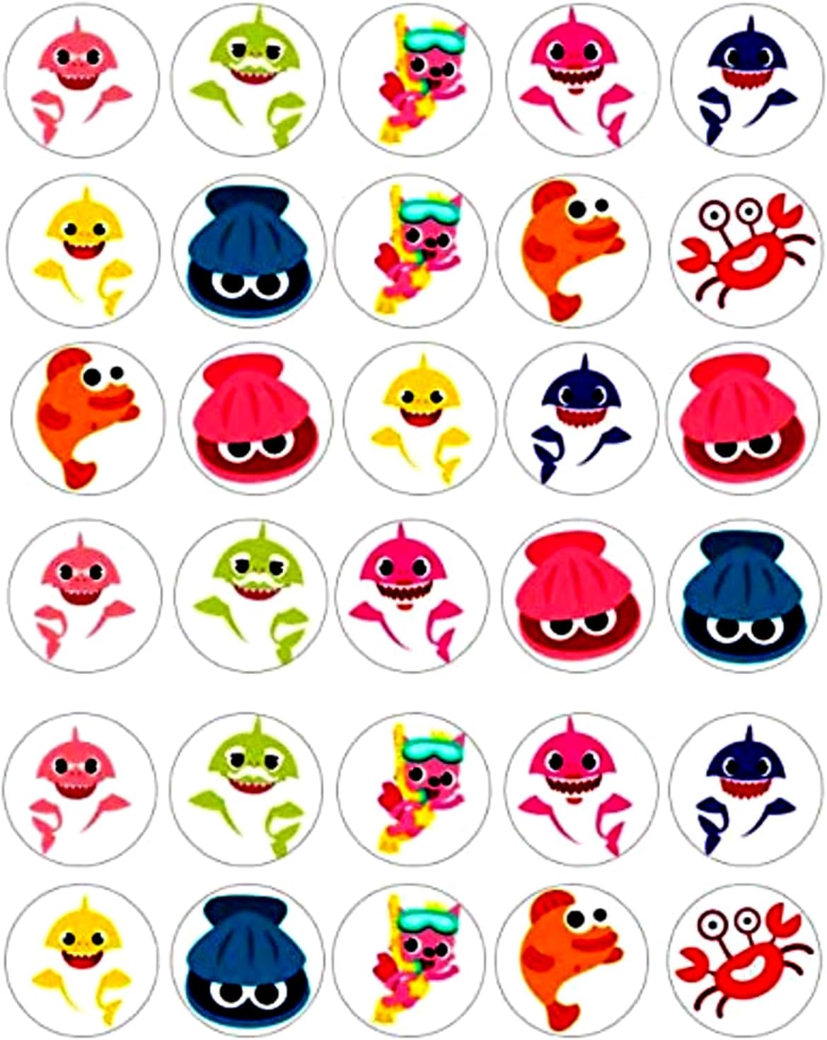 30 x Baby Sharks Themed Edible Cupcake Toppers | Uncut on Wafer Sheet- Qty 30-1.5” each