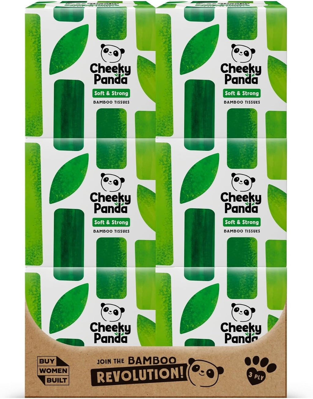The Cheeky Panda Bamboo Facial Tissues Boxes | 12 x Tissue Boxes | Soft 3 Ply Bamboo Tissue Paper Bulk | Sustainable Tissues Cube Box