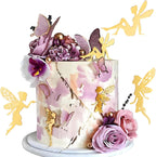 12 PCS Fairy Cake Topper Acrylic Fairy Cake Decorations DIY Mirror Birthday Party Decorations Cupcake Toppers for Flower Decor Birthday Party Garden (Gold & Silver) Back to School