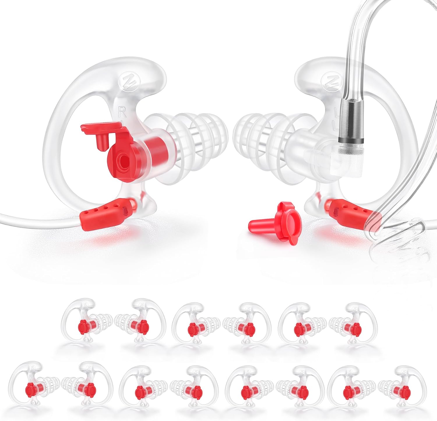 Zeadio Triple Flanged Earpiece, Comfortable Silicone Earmould Earbud Earplug - Clear, Medium, Pair of 8
