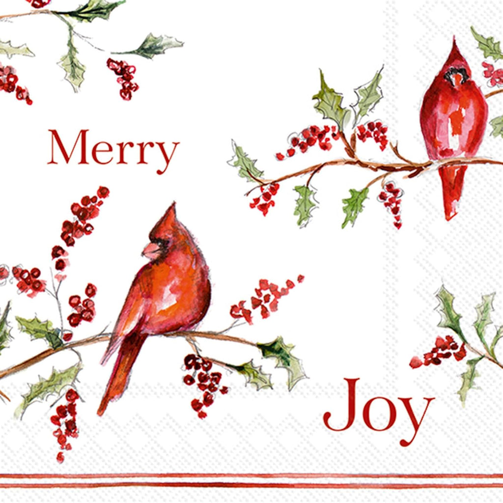 IHR Ideal Home Range Party Napkins Disposable 3-Ply Paper Lunch Napkin Pack, 6.5" x 6.5", Christmas Cardinal, 20-Count
