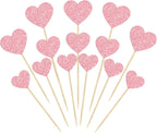Gyufise 30Pcs Heart Cupcake Toppers Glitter Sweet Love Cupcake Picks Valentine's Day Cake Decorations for Wedding Engagement Bridal Shower Valentine's Day Party Cake Decorations Supplies Pink