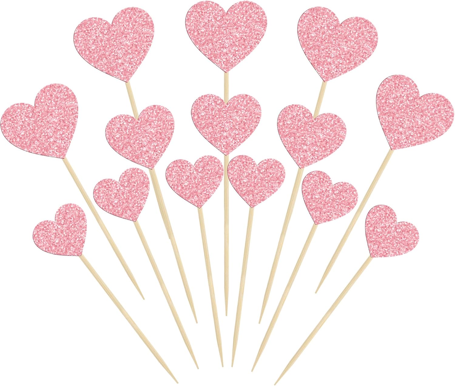 Gyufise 30Pcs Heart Cupcake Toppers Glitter Sweet Love Cupcake Picks Valentine's Day Cake Decorations for Wedding Engagement Bridal Shower Valentine's Day Party Cake Decorations Supplies Pink