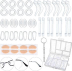 50 Pcs Eyeglasses Retainers Sets 12 Pairs Anti Slip Adhesive Glasses Nose Pads 4 Round Ear Grips 4 Silicone Ear Hooks Holders 4 Glasses Temple Tips Sleeve for Repair(Transparent)