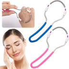 2pcs Manual Facial Hair Remover, Stainless Steel Face Spring Epilator with Handle, Facial Threading Hair Remover Tool for Women Home, Travel - Blue, Pink (Bead Style)