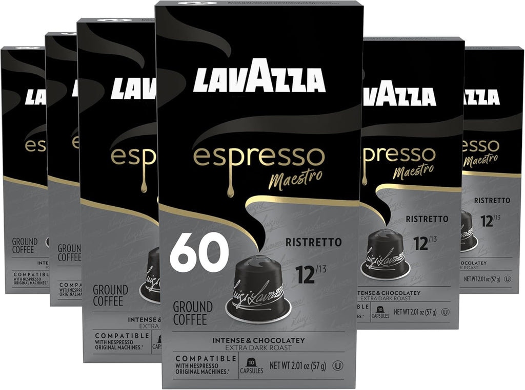 Lavazza Espresso Maestro Ristretto Aluminum Capsules Compatible with Nespresso* Original Machines, Dark Espresso Roast, Arabica and Robusta Blend (60 Capsules)